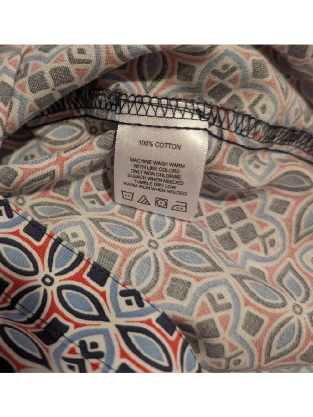 Foxcroft Womens Wrinkle-Free Button-Up Shirt Size 14 Geometric Print 3/4 Sleeves - Picture 5 of 15